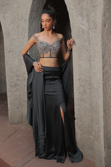 Label Astha Chhabra High Slit Pre-Draped Saree With Blouse 