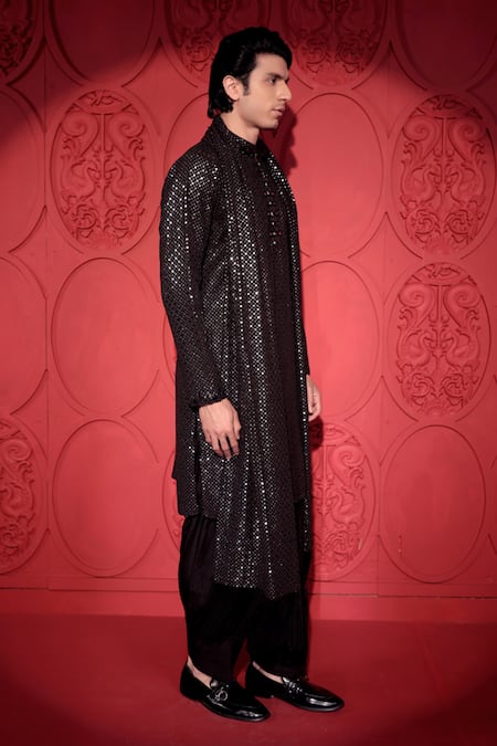 Buy Jubinav Chadha Black Georgette Mirrors, Sequins And Work Kurta Salwar Set Online at Aza Fashions Buy_Jubinav Chadha_Black Georgette Mirrors, Sequins And Work Kurta Salwar Set _Online_at_Aza_Fashions