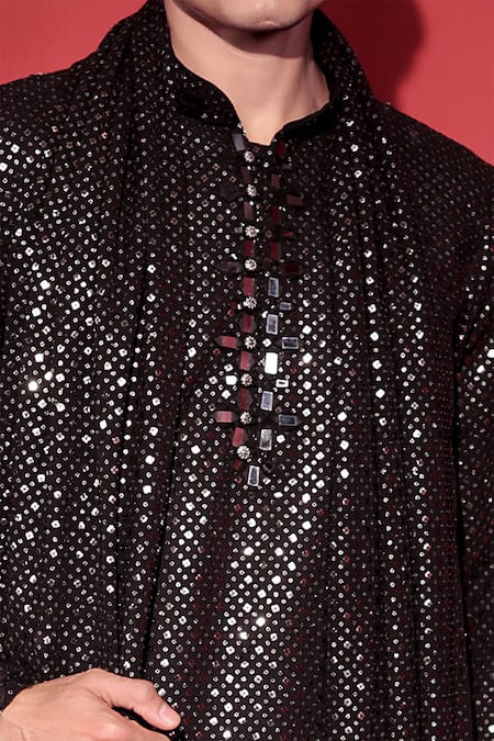 Shop Jubinav Chadha Black Georgette Mirrors, Sequins And Work Kurta Salwar Set Online at Aza Fashions Shop_Jubinav Chadha_Black Georgette Mirrors, Sequins And Work Kurta Salwar Set _Online_at_Aza_Fashions