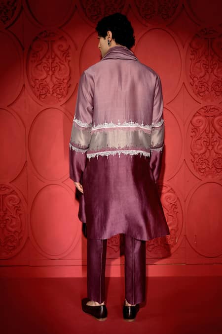 Shop Jubinav Chadha Purple Chanderi Colorblocked Kurta Pant Set at Aza Fashions Shop_Jubinav Chadha_Purple Chanderi Colorblocked Kurta Pant Set _at_Aza_Fashions