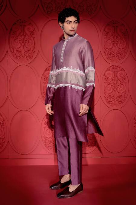 Jubinav Chadha Purple Chanderi Colorblocked Kurta Pant Set at Aza Fashions Jubinav Chadha_Purple Chanderi Colorblocked Kurta Pant Set _at_Aza_Fashions