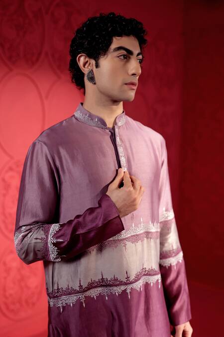 Buy Jubinav Chadha Purple Chanderi Colorblocked Kurta Pant Set Buy_Jubinav Chadha_Purple Chanderi Colorblocked Kurta Pant Set