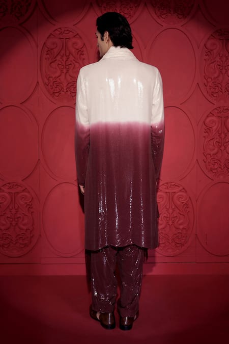 Shop_Jubinav Chadha_Wine Georgette Sequins Ombre Kurta Salwar Set _at_Aza_Fashions