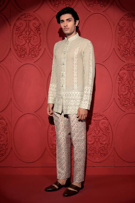 Jubinav Chadha Geomatric Chikankari Work Short Kurta 