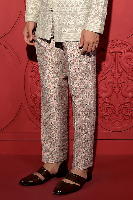 Buy Jubinav Chadha Green Silk Embroidery Floral Paisley Jaal Print Pant Online at Aza Fashions Buy_Jubinav Chadha_Green Silk Embroidery Floral Paisley Jaal Print Pant_Online_at_Aza_Fashions