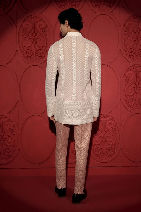 Shop Jubinav Chadha Pink Embroidery Floral Paisley Pattern Print Pant at Aza Fashions Shop_Jubinav Chadha_Pink Embroidery Floral Paisley Pattern Print Pant_at_Aza_Fashions