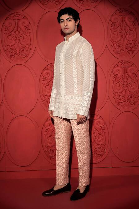 Buy Jubinav Chadha Pink Embroidery Floral Paisley Pattern Print Pant Online at Aza Fashions Buy_Jubinav Chadha_Pink Embroidery Floral Paisley Pattern Print Pant_Online_at_Aza_Fashions