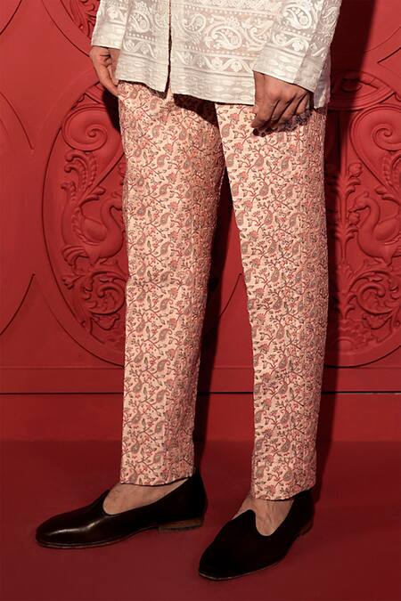 Jubinav Chadha Pink Embroidery Floral Paisley Pattern Print Pant at Aza Fashions Jubinav Chadha_Pink Embroidery Floral Paisley Pattern Print Pant_at_Aza_Fashions