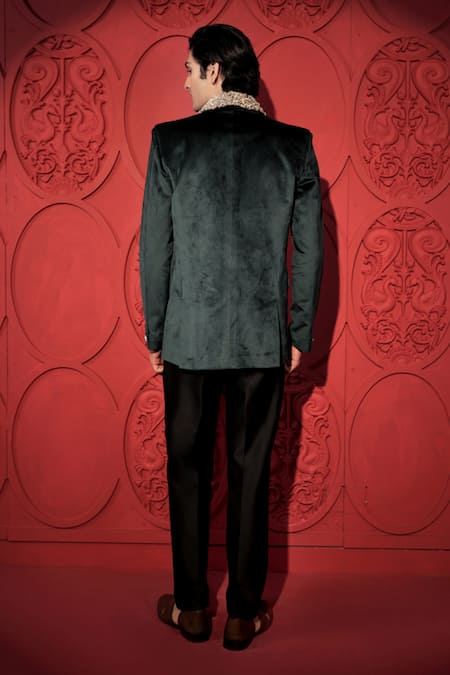Jubinav Chadha Velvet Shells Embroidered Shawl Collar Blazer With Pant 