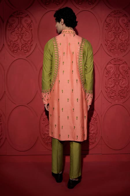 Jubinav Chadha Resham Embroidered Color Block Kurta With Pant 