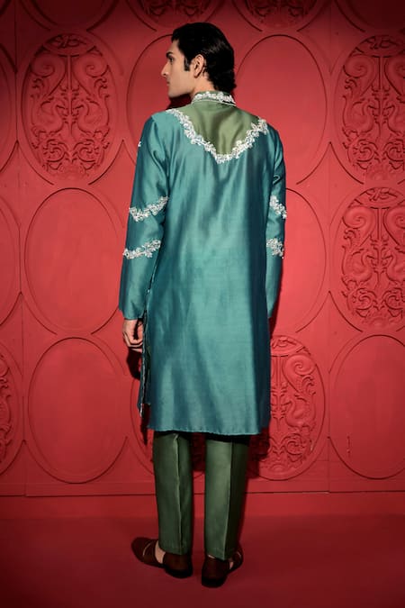 Jubinav Chadha Floral Resham Embroidered Color Block Kurta With Pant 