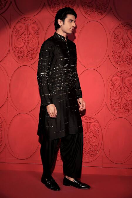 Buy Jubinav Chadha Black Kota Doria Sequins, Beads Embroidered Woven Kurta With Salwar Pant Online at Aza Fashions Buy_Jubinav Chadha_Black Kota Doria Sequins, Beads Embroidered Woven Kurta With Salwar Pant _Online_at_Aza_Fashions