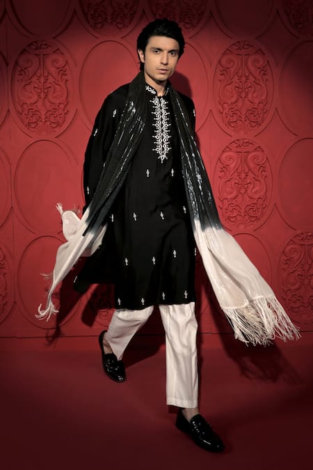 Shop Jubinav Chadha White Georgette, Kota Doria, Cotton, Silk Kattan Embroidered Kurta And Pant Set Shop_Jubinav Chadha_White Georgette, Kota Doria, Cotton, Silk Kattan Embroidered Kurta And Pant Set