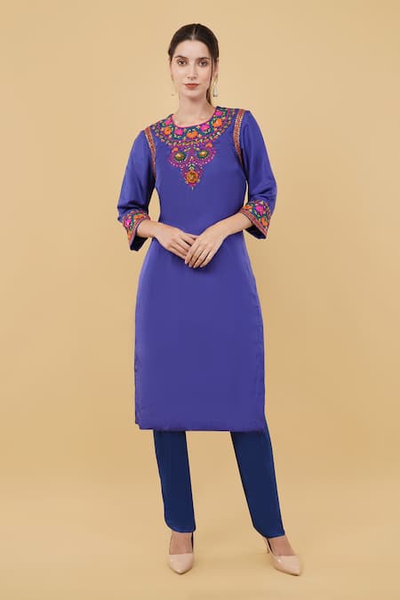 Nidhi Kejriwal Flower Embroidered Yoke Kurta With Trouser 