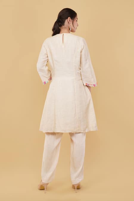 Shop_Nidhi Kejriwal_Cream Handloom Cotton Mirrors, Contrast Abstract Embroidered Kurta With Pant _at_Aza_Fashions