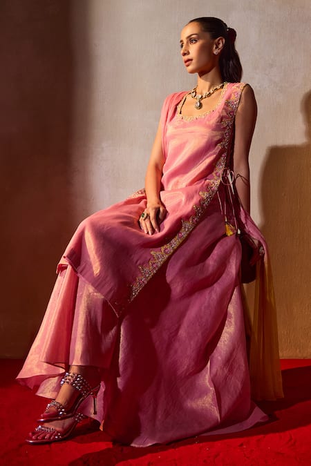 Tarini Vij Farrah Clover Bloom Embroidered Kurta Palazzo Set 