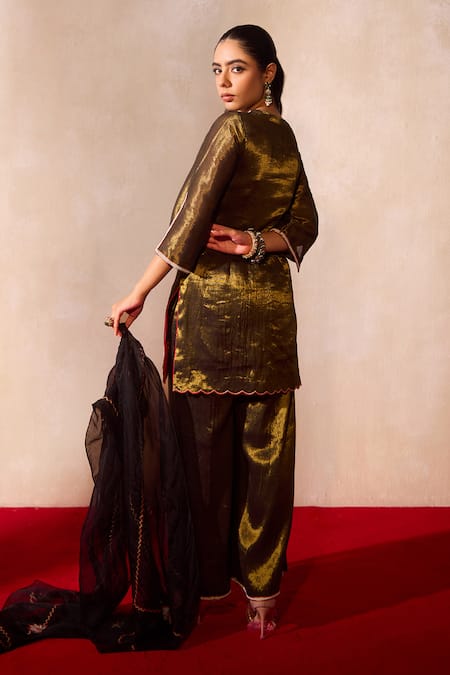 Tarini Vij Hina Lotus Bloom Embroidered Kurta Palazzo Set 