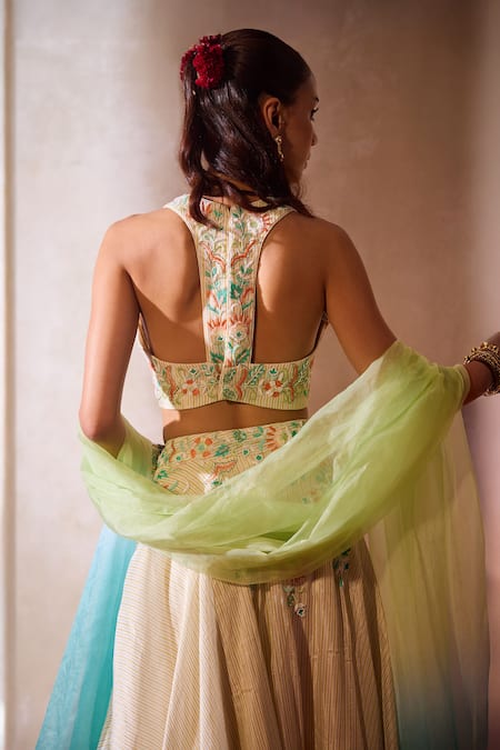 Tarini Vij Nargis Striped Florence Embroidered Lehenga Set 