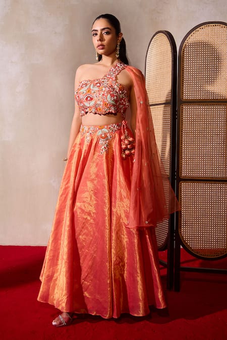 Tarini Vij Rehmat Gardenia Embroidered Blouse With Lehenga 