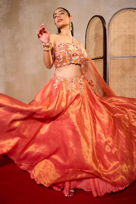 Tarini Vij Rehmat Gardenia Embroidered Blouse With Lehenga 