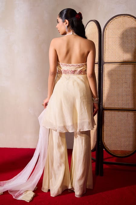 Tarini Vij Saba Striped Phool Embroidered Kurta Sharara Set 