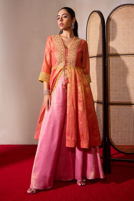 Tarini Vij Ziya Floral Jaal Embroidered Anarkali Jacket & Palazzo Set 