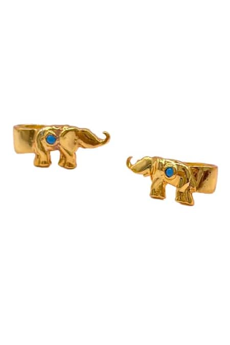 MAALICIOUS JEWELRY Gold Plated Stone Elephant Craved Earcuffs 