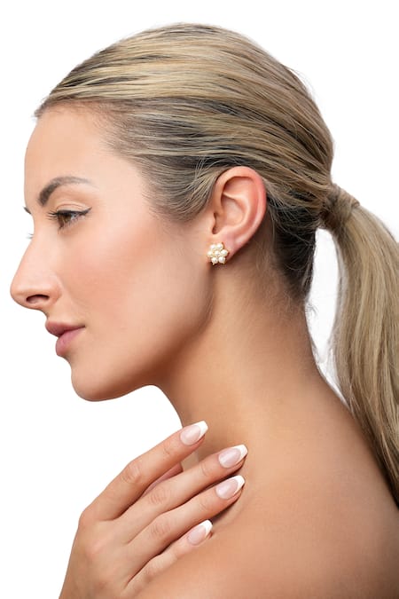 Buy_MAALICIOUS JEWELRY_White Pearls Rosa Studs _Online_at_Aza_Fashions