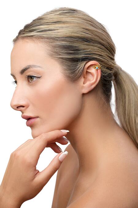 Shop_MAALICIOUS JEWELRY_Gold Plated Stones Evil Eye Ear Cuffs _Online_at_Aza_Fashions