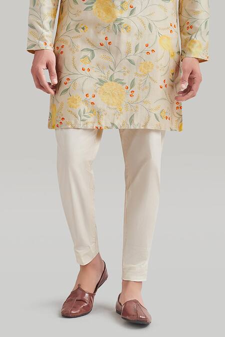 Blue Lotus Design Ivory Cotton, Silk, Lycra Floral Print Kurta And Pant Set Online at Aza Fashions Blue Lotus Design_Ivory Cotton, Silk, Lycra Floral Print Kurta And Pant Set _Online_at_Aza_Fashions
