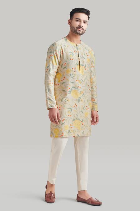 Buy Blue Lotus Design Ivory Cotton, Silk, Lycra Floral Print Kurta And Pant Set Online at Aza Fashions Buy_Blue Lotus Design_Ivory Cotton, Silk, Lycra Floral Print Kurta And Pant Set _Online_at_Aza_Fashions