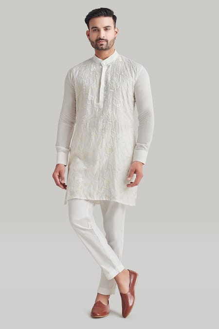 Blue Lotus Design Plain Buttoned Placket Kurta & Pant Set 