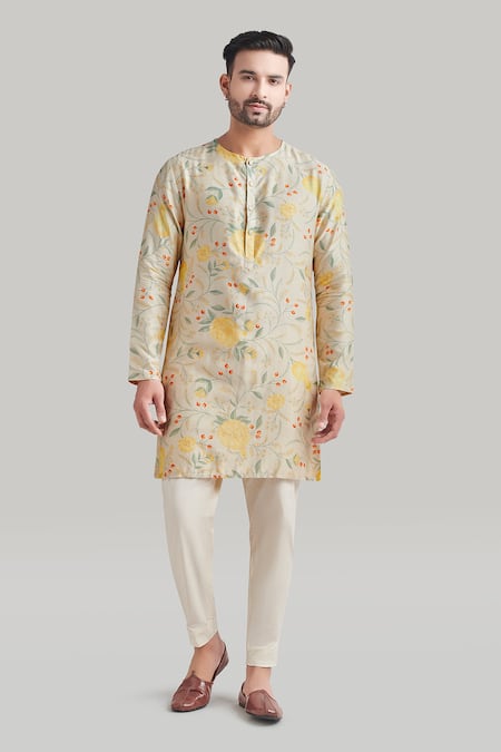 Buy Blue Lotus Design Beige Cotton, Lycra Pant Online at Aza Fashions Buy_Blue Lotus Design_Beige Cotton, Lycra Pant _Online_at_Aza_Fashions