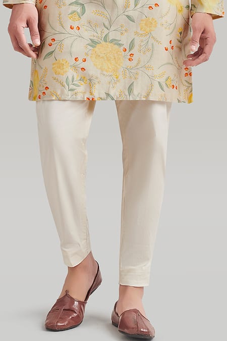 Shop Blue Lotus Design Beige Cotton, Lycra Pant Online at Aza Fashions Shop_Blue Lotus Design_Beige Cotton, Lycra Pant _Online_at_Aza_Fashions