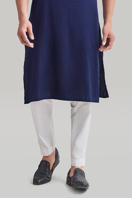 Shop Blue Lotus Design White Cotton, Lycra Plain Straight Pant Online at Aza Fashions Shop_Blue Lotus Design_White Cotton, Lycra Plain Straight Pant _Online_at_Aza_Fashions