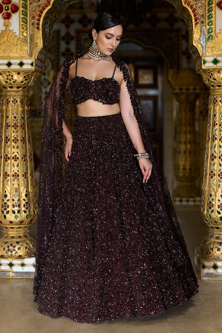 Seema Gujral Tonal Crystal Embroidered Lehenga Set 