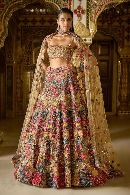 Seema Gujral 3D Floral Embroidered Bridal Lehenga Set 