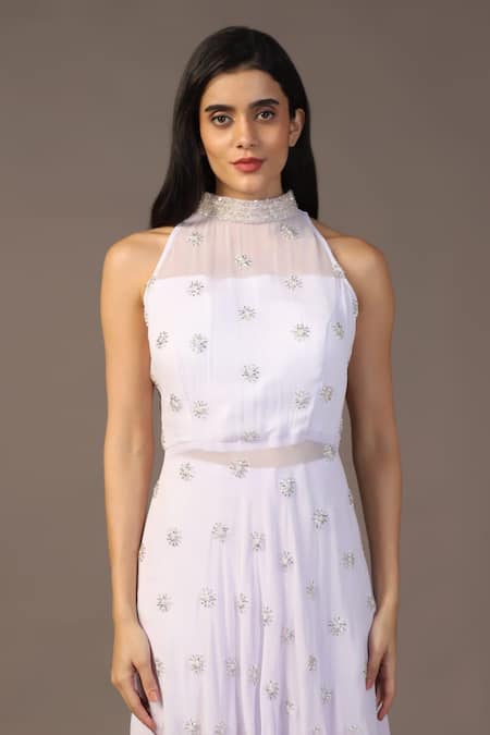 Buy Two Sisters By Gyans White Georgette Sequins, Piping Round Neck Work Peplum Top And Flared Pant Set Online at Aza Fashions Buy_Two Sisters By Gyans_White Georgette Sequins, Piping Round Neck Work Peplum Top And Flared Pant Set _Online_at_Aza_Fashions