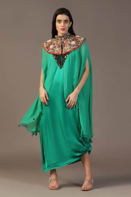 Two Sisters By Gyans Satin Gown With Embroidered Cape 