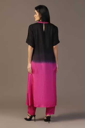 Two Sisters By Gyans Black Silk Cut Work Round Neck Ombre Neckline Embroidered Kurta And Pant Set Online at Aza Fashions Two Sisters By Gyans_Black Silk Cut Work Round Neck Ombre Neckline Embroidered Kurta And Pant Set _Online_at_Aza_Fashions
