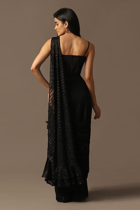 Two Sisters By Gyans Embroidered Pre-Draped Saree With Corset Blouse 