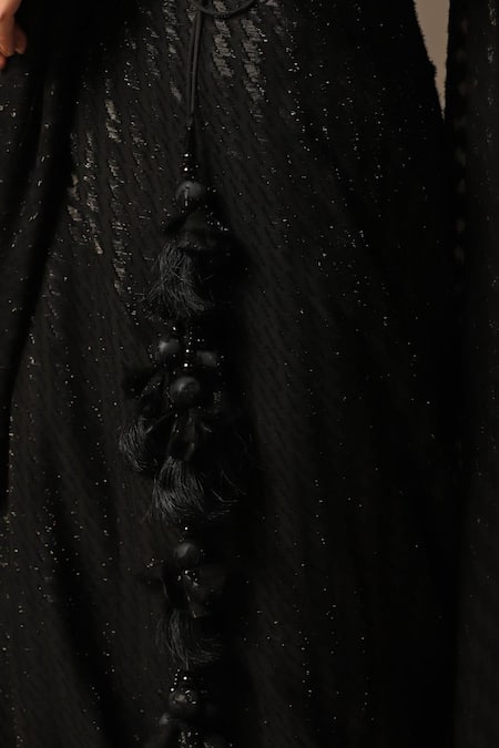 Two Sisters By Gyans_Black Net Sequins, Cut Work, Embroidered Pre-draped Saree With Corset Blouse _at_Aza_Fashions