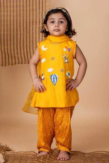 Buy Lil Angels Yellow Silk Beads, Embroidery Fantasy Kurta And Bandhej Salwar Online at Aza Fashions Buy_Lil Angels_Yellow Silk Beads, Embroidery Fantasy Kurta And Bandhej Salwar _Online_at_Aza_Fashions