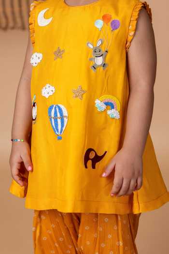 Lil Angels Yellow Silk Beads, Embroidery Fantasy Kurta And Bandhej Salwar at Aza Fashions Lil Angels_Yellow Silk Beads, Embroidery Fantasy Kurta And Bandhej Salwar _at_Aza_Fashions
