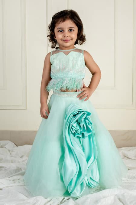 Lil Angels Rosette Lehenga With Cutdana Embellished Blouse 