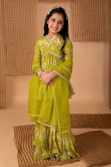 Lil Angels Floral Print Kurta With Sharara Pant 