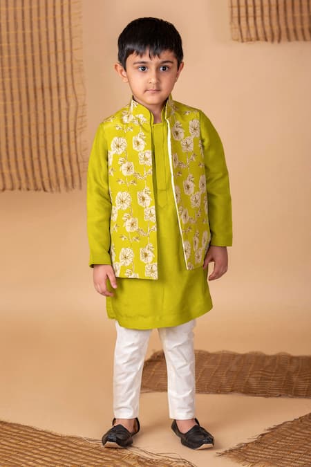 Lil Angels Bloom Print Bundi Kurta Set 