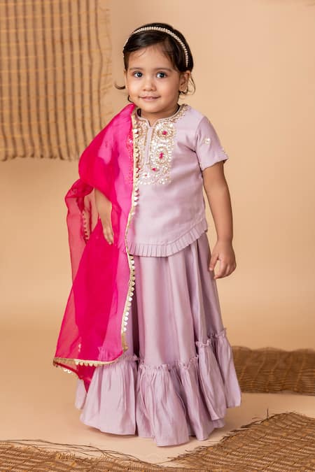 Lil Angels Phool Embroidered Blouse With Lehenga 