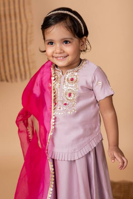Buy_Lil Angels_Purple Silk Embroidery Phool Blouse With Lehenga _Online_at_Aza_Fashions