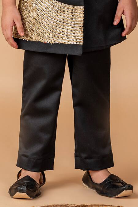 Lil Angels Black Cotton Sequins, Beads Bird Motif Embroidered Achkan With Pant Online at Aza Fashions Lil Angels_Black Cotton Sequins, Beads Bird Motif Embroidered Achkan With Pant _Online_at_Aza_Fashions